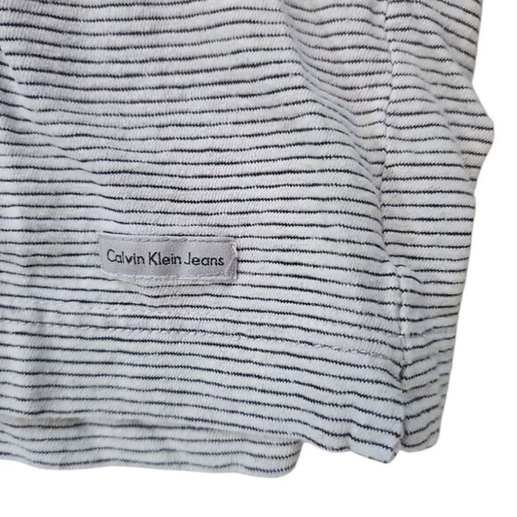 Vintage Calvin Klein Jeans Linen Blend Striped Polo Shirt Sz L CK Top Resortwear - Picture 7 of 11